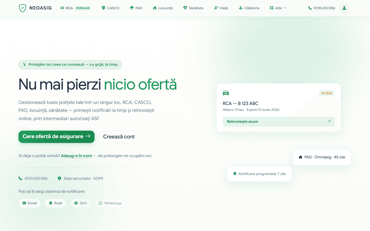 Captură din NEOASIG — neoasig.ro